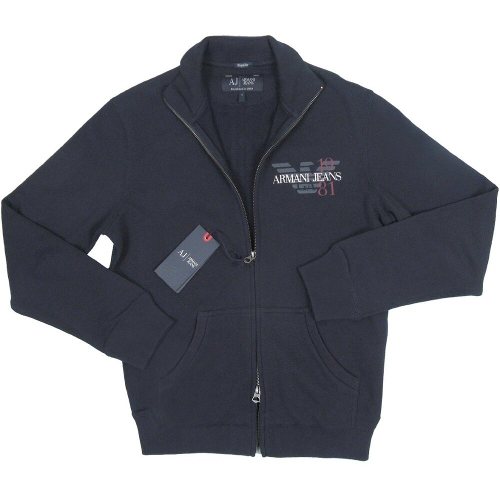 NEW Armani Jeans SLIM FIT Logo Zip Front Sweatshirt!  L  Navy With Logo on Chest